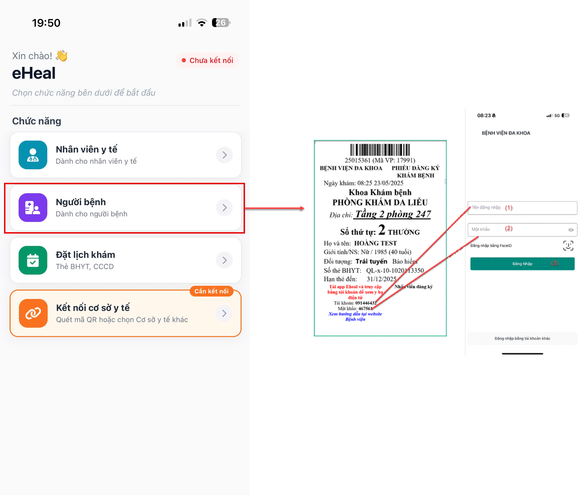 Hướng dẫn đăng nhập tài khoản người bệnh trên eHeal